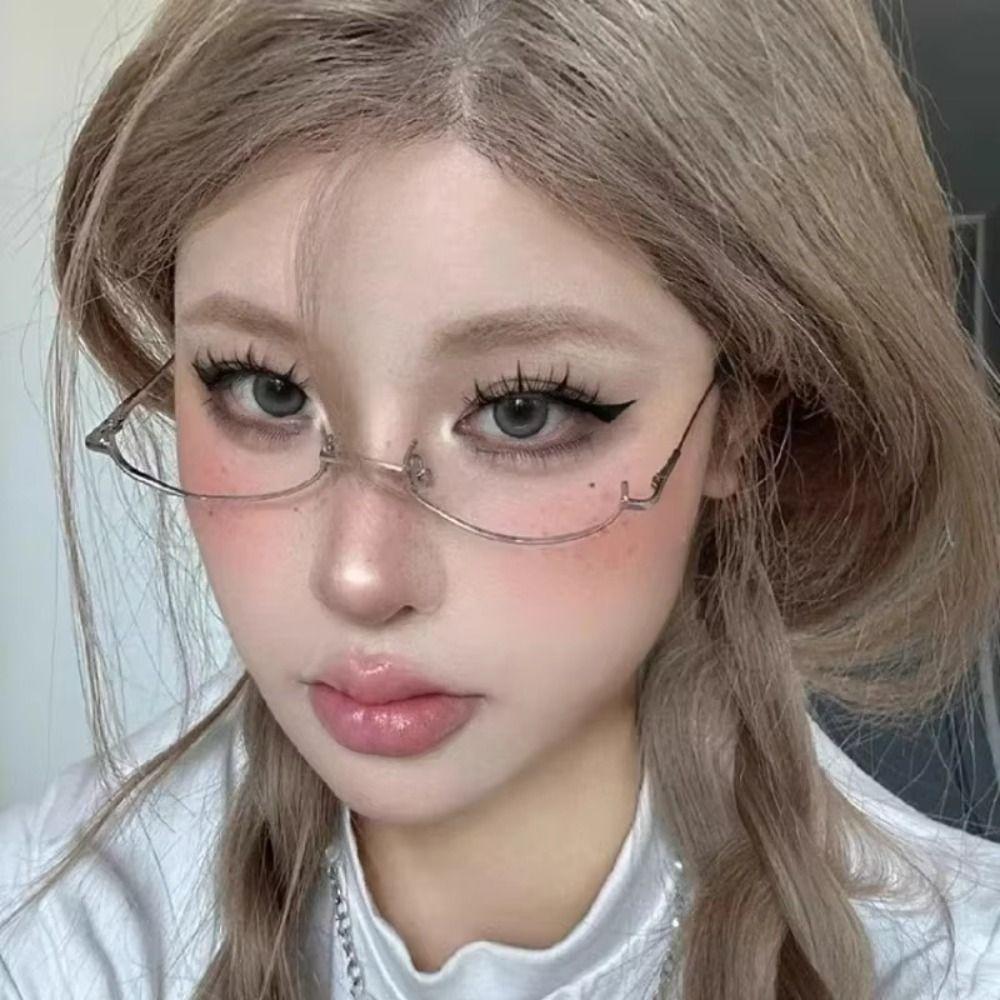 Очки без линз Y2K Полуободковые Металлические Винтажные Модные Декоративные Очки Шик Харадзюку Фотография Очки-муляж для девочек