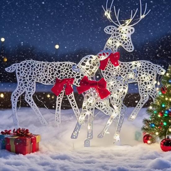 Рождественское светящееся украшение в виде оленя, светодиодная подсветка, 2D железная семья оленей для двора, патио, лужайки, сада, домашнего декора для рабочего стола