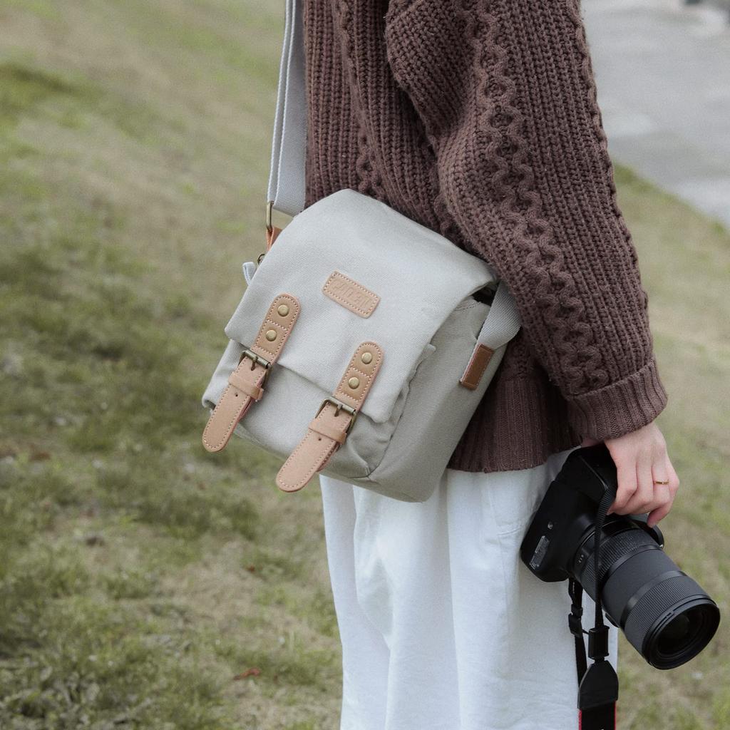 Cwatcun сумка для фотоаппарата на плечо стильная повседневная холщовая материя зеркальная цифровая камера (Бежевый, М)