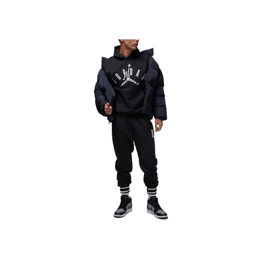 Jordan Letter Print Hooded Pullover Sweatshirt Men Tops Black FD7416-010