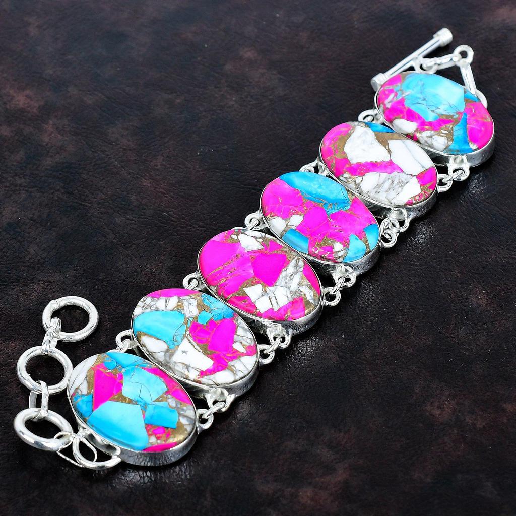 Cotton Candy Turquoise Bracelet 925 Sterling Silver Bracelet Adjustable Chain Bracelet Real Gemstone Jewelry Gifts for Her Handmade Bracelet