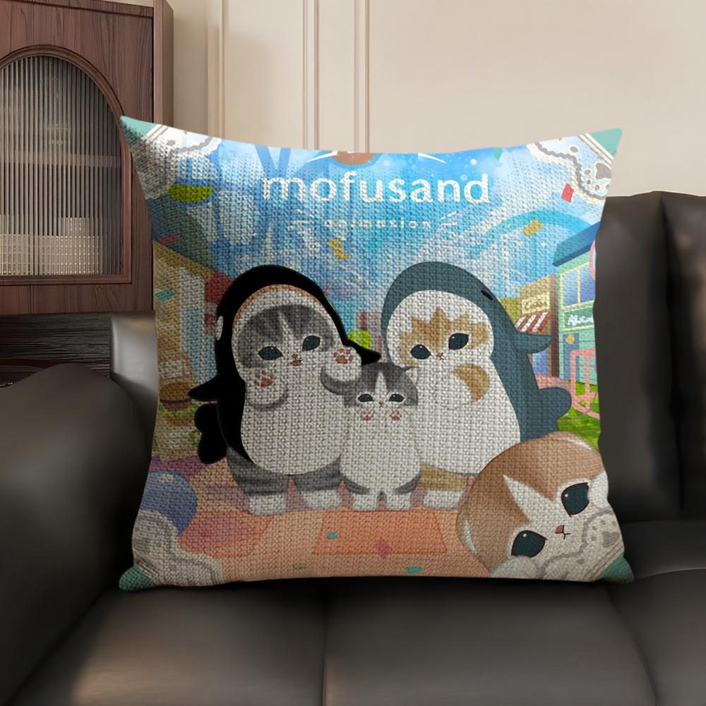 MMofusands Cat cute Cushion Cover Natural Linen Organic Fabric DoubleSided Printing Sofa Home Decor Gift Pillow Case