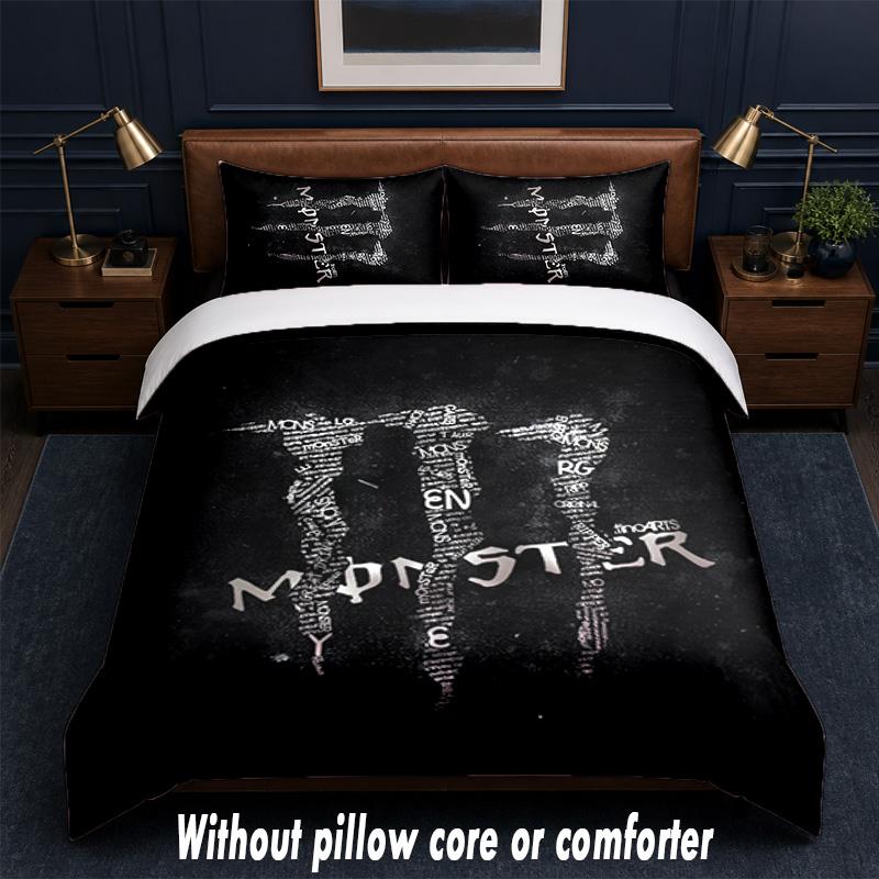 Monster Energy Design Bed Bedding Set 1 Duvet Cover + 2 Pillowcases Soft Breathable Household Bed Linens