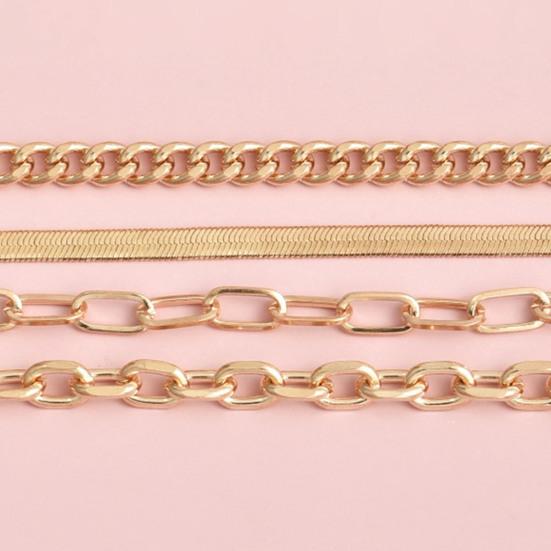 4Pcs/Set Women Bracelet Elegant Golden Adjustable Alloy Herring Bone Link Chain Teen Girls Bangle Fashion Jewelry