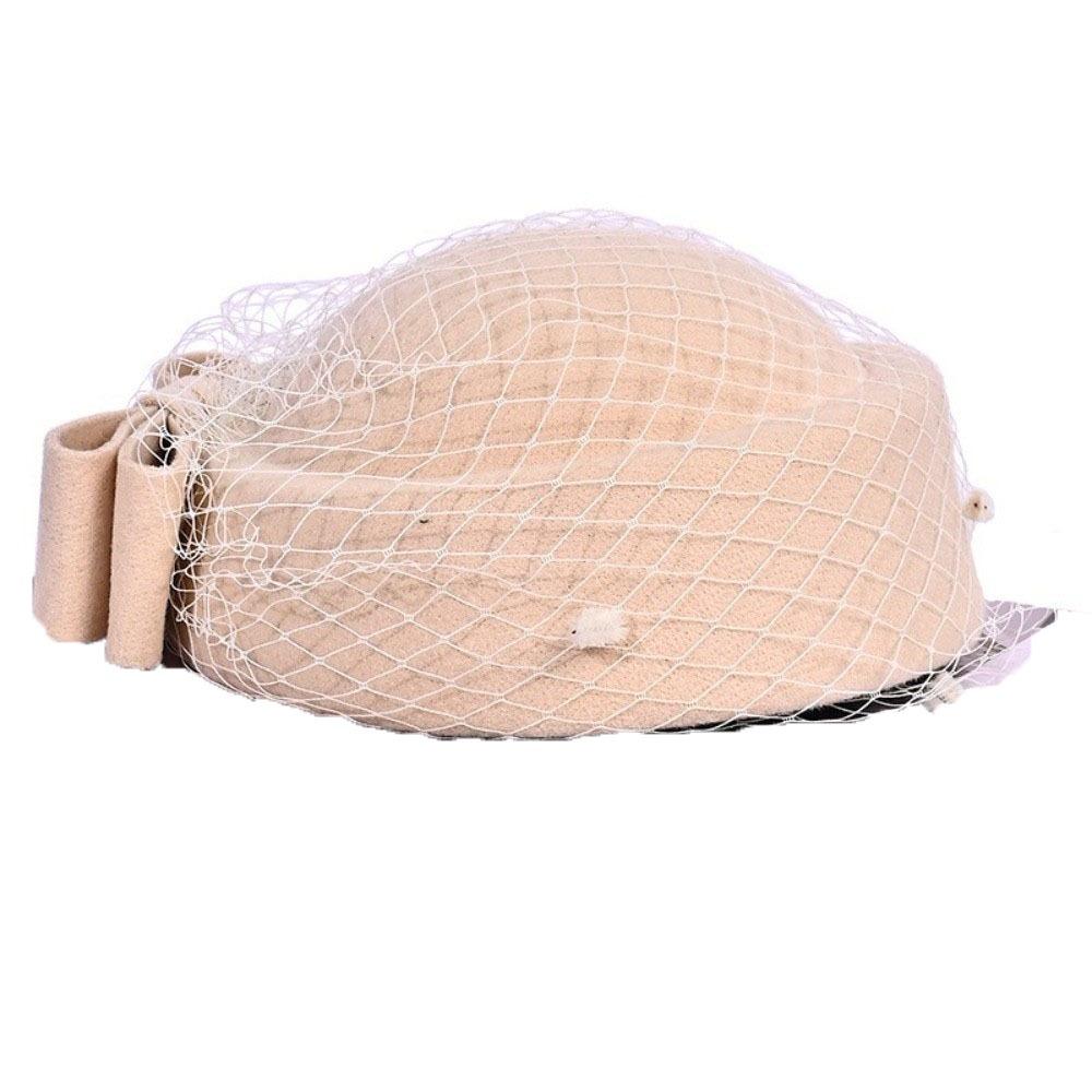 Однотонная шерстяная шляпа-бант с вуалью, шляпка стюардессы в британском стиле, винтажная шляпка-таблетка, головной убор