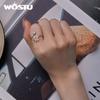 WOSTU Настоящее серебро 925 пробы, уникальные открытые кольца в форме лотоса для женщин, синяя эмаль, эффектное кольцо с цветком, ювелирное изделие для свадебной вечеринки, подарок