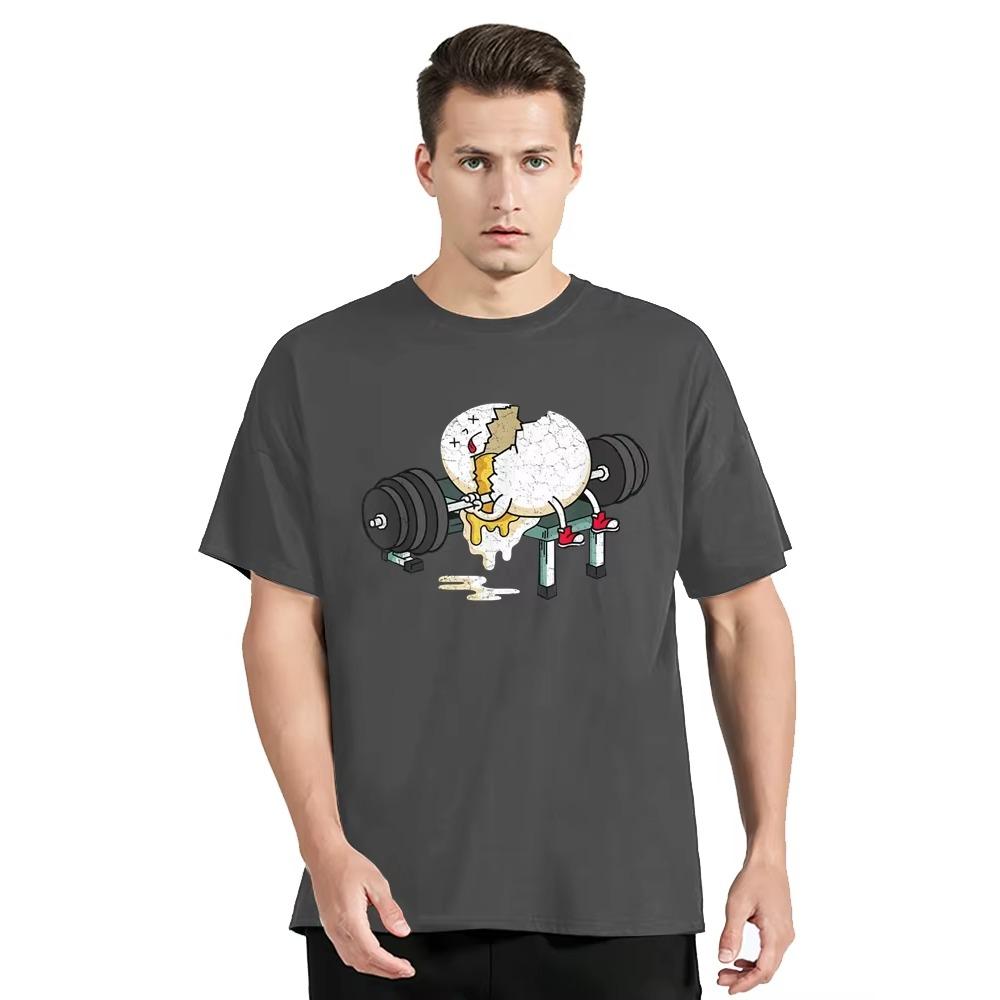 Забавная футболка с принтом «Яйцо в фитнес-зале, поднимающее вес», летние повседневные топы, хлопковая футболка, мужская одежда, футболка оверсайз