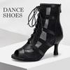 Девушки Женщины Сексуальные Латинские Танцевальные Туфли На Шнуровке Сетчатые Дышащие Высокие Танцевальные Сапоги Каблук 7,5 СМ