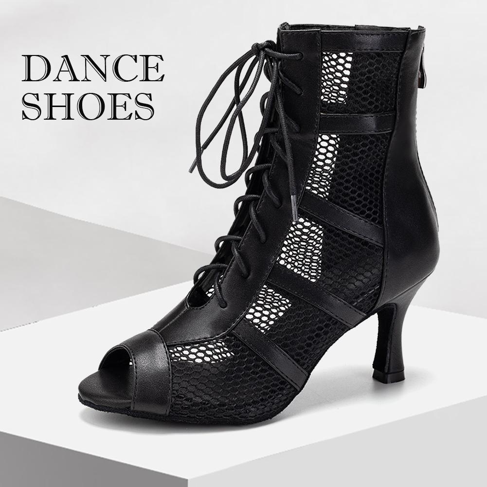 Девушки Женщины Сексуальные Латинские Танцевальные Туфли На Шнуровке Сетчатые Дышащие Высокие Танцевальные Сапоги Каблук 7,5 СМ