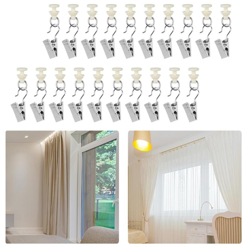 1set Shower Curtain Pulley Clamps 30pcs Iron Hooks+30pcs Gliders Metal Curtain Hooks for Drapery Rails Smooth Glidings