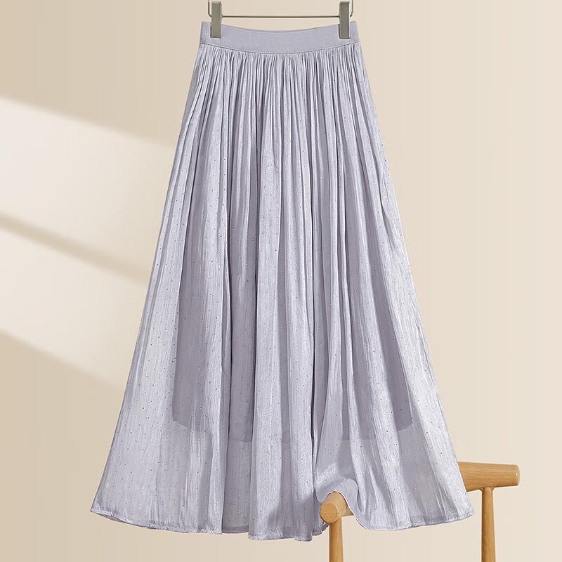 Shechi Gentle Hot Drill Elastic Waist A-line Midi Skirt
