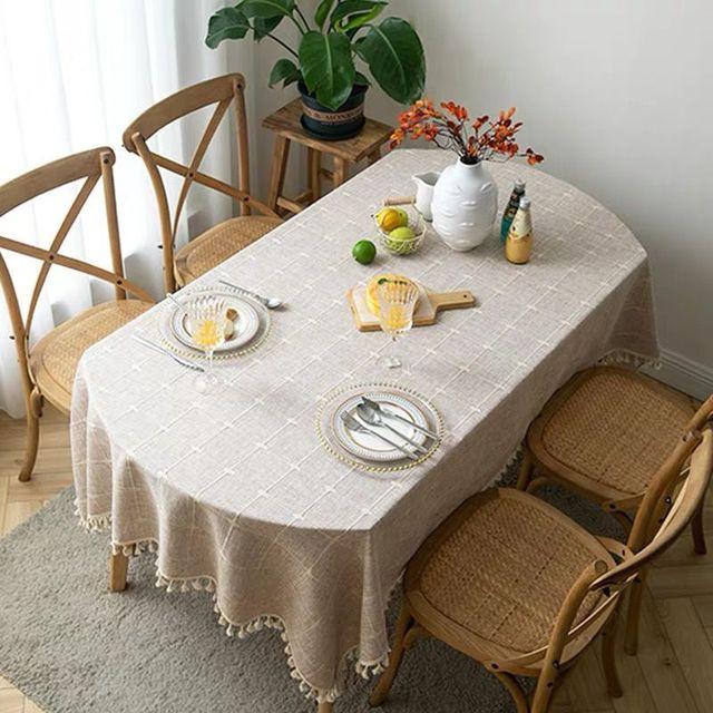 Клетчатая декоративная скатерть с кисточками, водонепроницаемая овальная скатерть, плотная, для свадебного обеда, чая, гостиной, домашнего стола