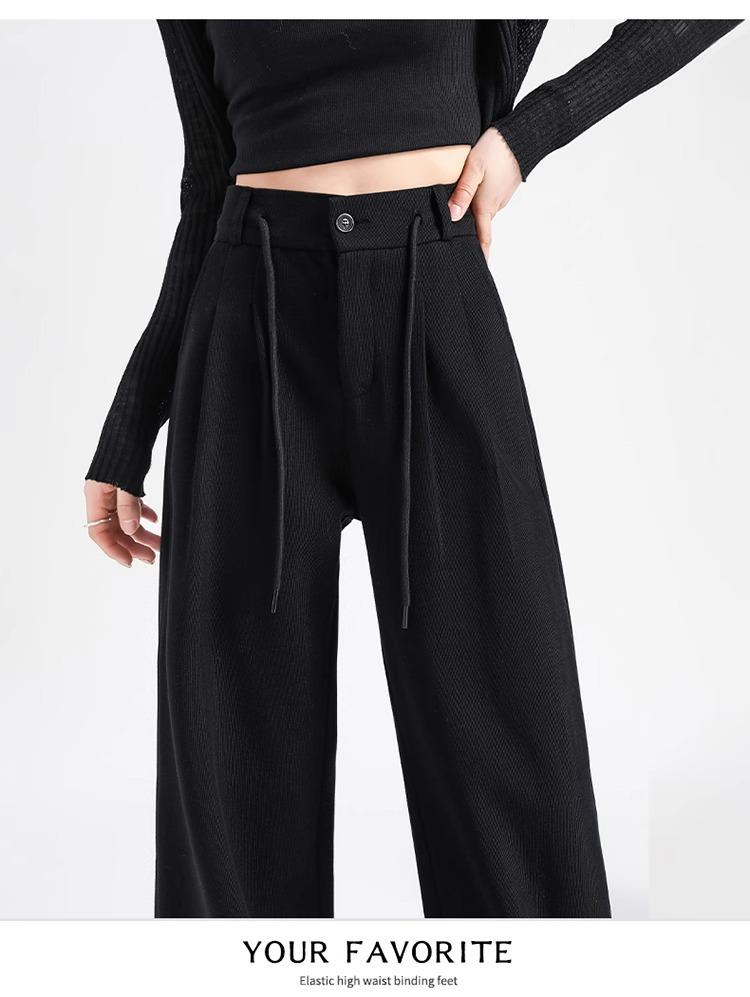 Маленькие серые спортивные штаны с высокой талией и кулиской для женщин - Свободные, стройнящие, широкие прямые штанины, повседневные джоггеры