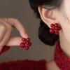 Красные бусины Геометрические серьги-пусеты в виде цветка для женщин Модные простые серьги неправильной формы Шарм Свадебная вечеринка Ювелирное украшение Подарок