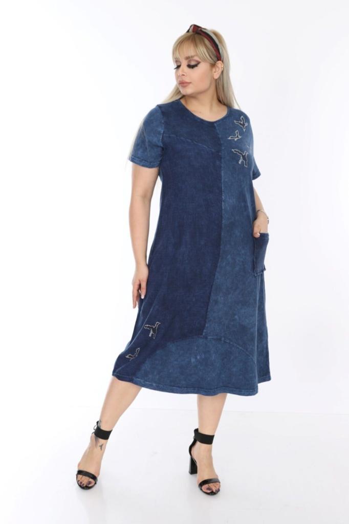 Женское платье большого размера, синее, стираное платье из вискозы