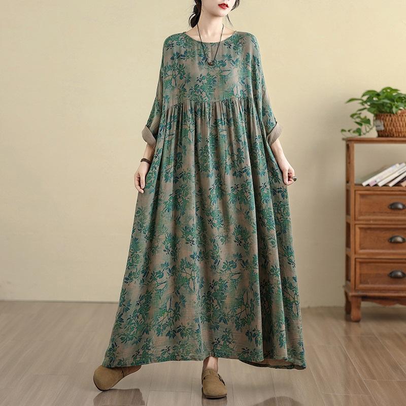 Plus Size Cotton Vintage Floral New In Dresses for Women Casual Loose Long Spring Autumn Dress