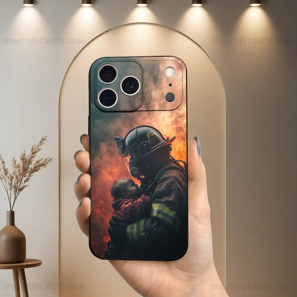 Пожарная безопасность Пожарный Чехол для Телефона Для iPhone 17,16,15,14,13,12,11 Plus,Pro Max,XS,X,XR,SE,Mini,8,7,Мягкий Силиконовый Черный Чехол