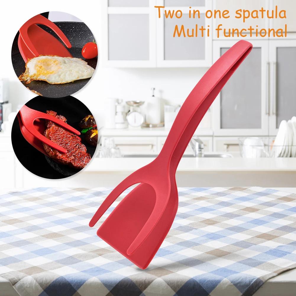 2 в 1 кухонная лопатка-зажим с антипригарным покрытием, силиконовая ручка, щипцы для переворачивания яиц, кухонная утварь, лопатка для барбекю, стейка, щипцы, инструмент для переворачивания блинов