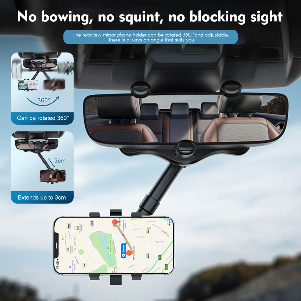 Rearview Mirror Phone Holder for Car Multifunctional Retractable Car Phone Holder 360 Degrees Rotatable