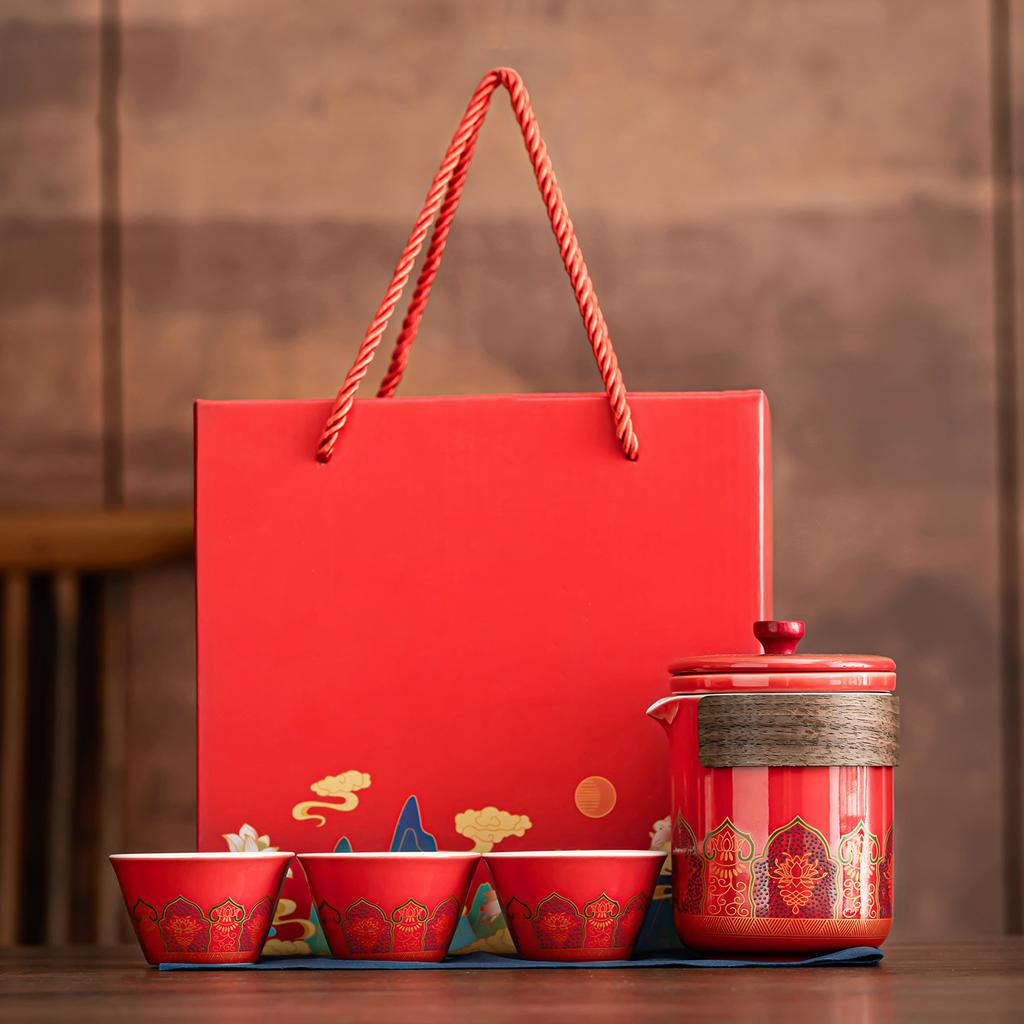 Outdoor travel tea set, household one pot, three cups, portable storage bag, ceramic express cup, teapot teacup