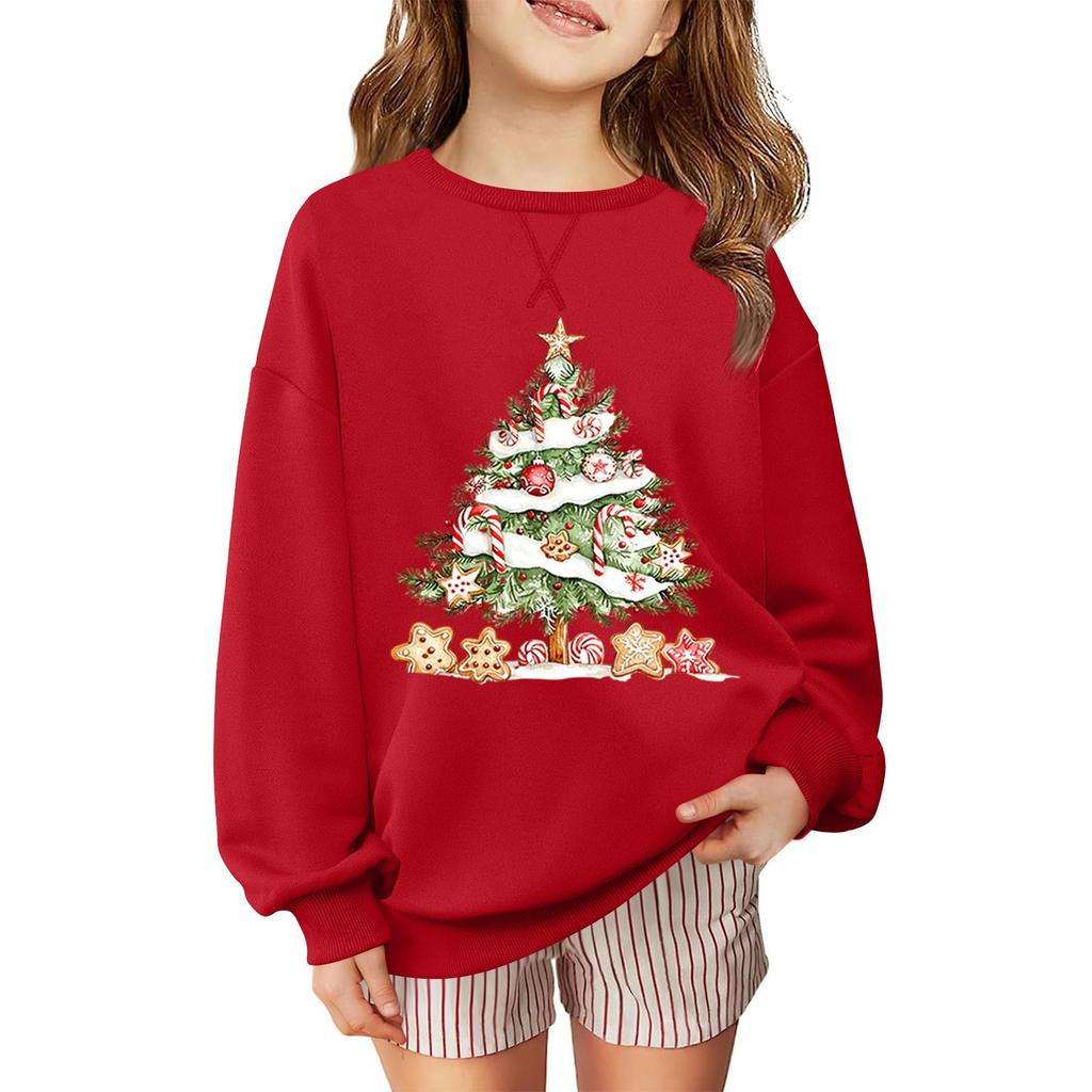 Children's Fashionable Casual Long-sleeved Loose Christmas Print Pullover Sweatshirt
