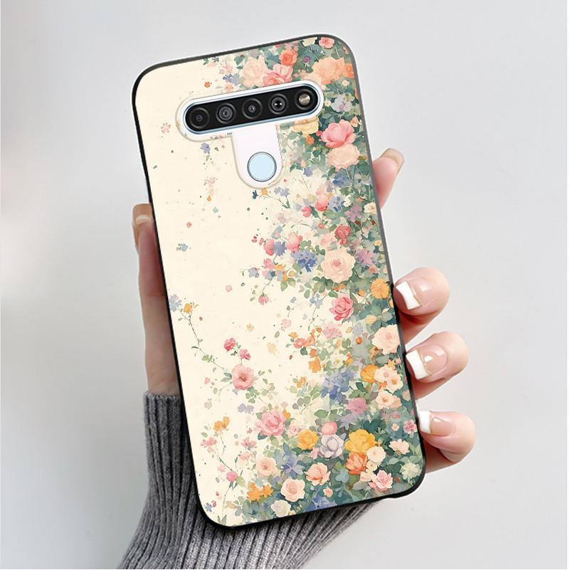 Чехол с рисунком для LG Q61 / LG K61 / LG Q70, чехол-бампер, мягкий силикон, черный корпус, милый цветочный мультяшный чехол