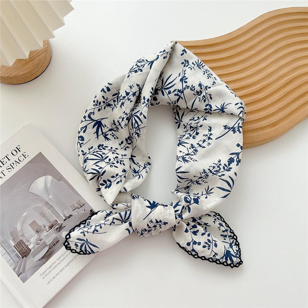 Flower Cotton Linen Print Scarves Floral Square Handkerchief Elegant Small Square Scarf  Women