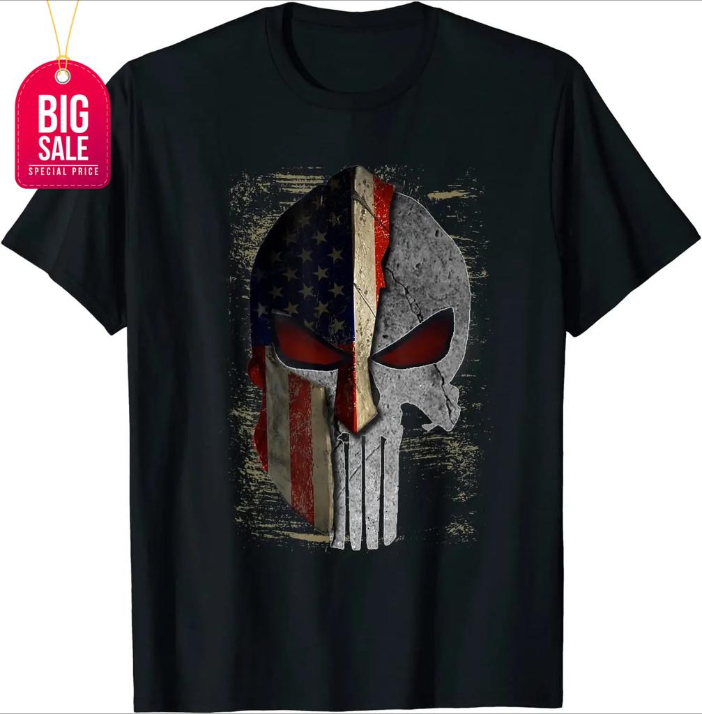 Creative Design American Flag Spartan Helmet Skull TShirt 100 Cotton ONeck Short Sleeve Summer Casual Mens Tshirt Streetwear