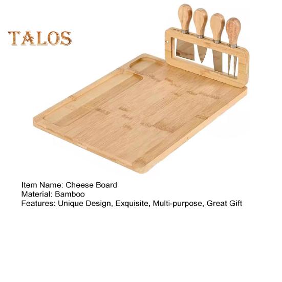Набор бамбуковых сырных досок с 4 резаками и держателями резаков, пазами для соусов, закусок, деревянный поднос, универсальное блюдо для развлечений