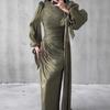 Polyester Pleated Dress With Long Sleeves For Elegant Women Spring