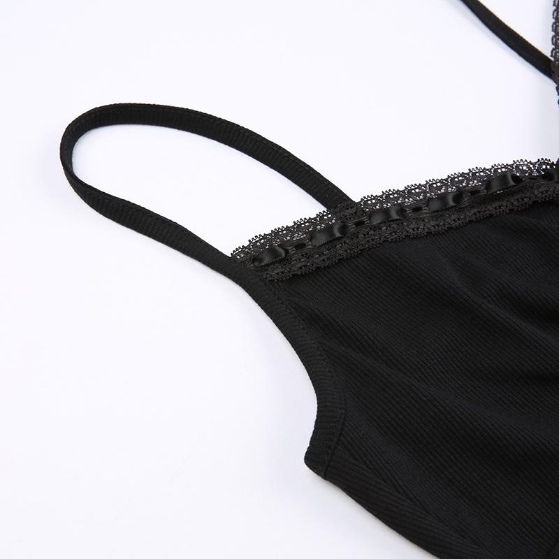 Кружевные топы на подтяжках, женский темпераментный жилет с v-образным вырезом и эластичным трикотажным топом без рукавов внутри и снаружи