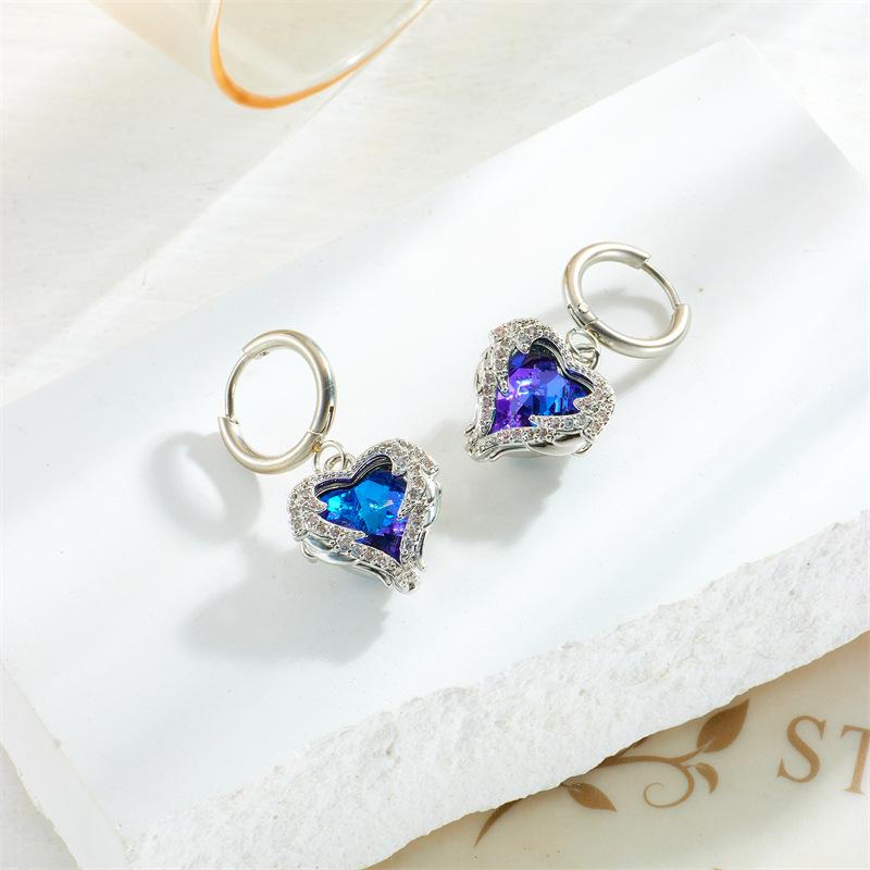Gold Ombre Cubic Zirconia Heart Drop Hoop Earrings
