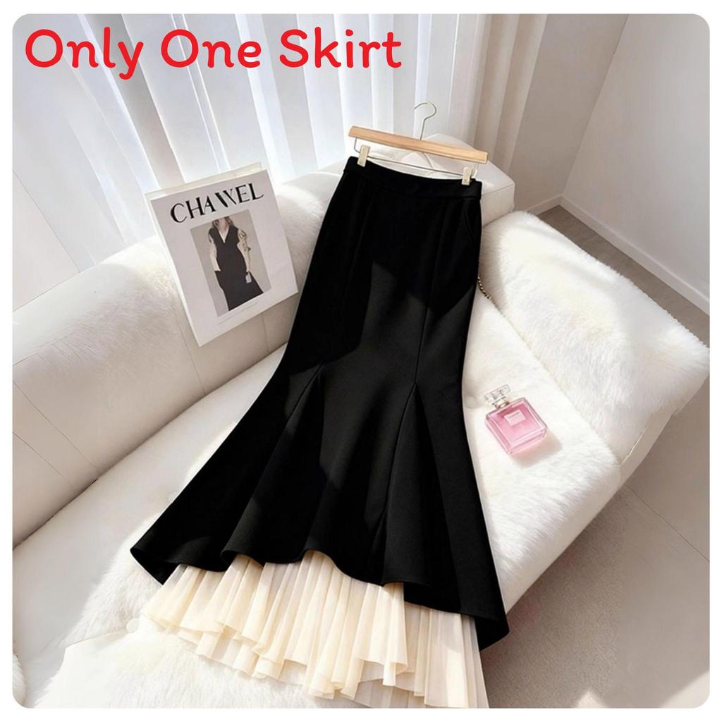 Modern Cotton Blend Womens Long Skirt With Wave Hem And Ruffle Details For Spring Fashion