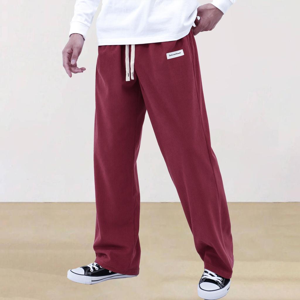 Spring and Autumn Solid Color Lace Sports Pants Simple Straight Leg Pants Men's Casual Pants Wide Leg Pants