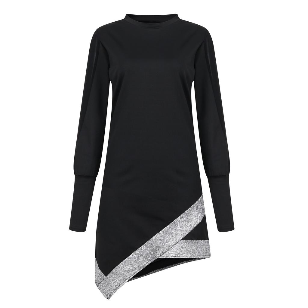 Женское модное кружевное сетчатое платье с блестками в стиле пэчворк с длинным рукавом и круглым вырезом