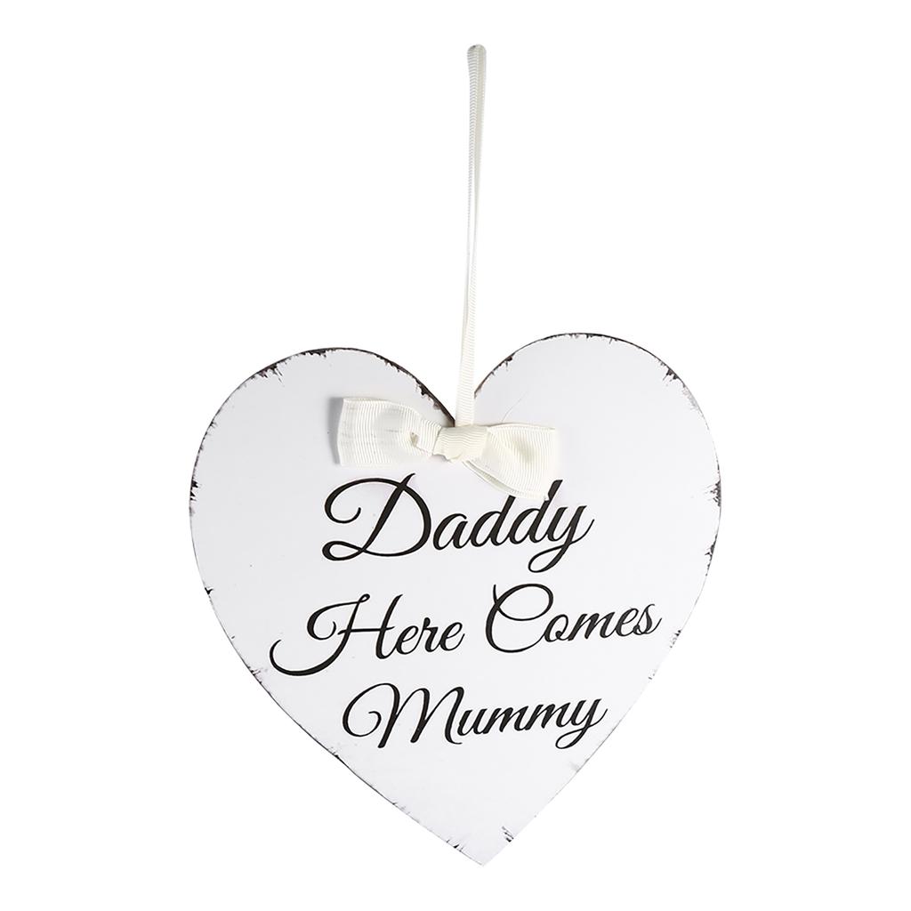 Vintage Love Heart Shape Daddy Here Comes Mummy Wedding Party Wooden Hanging Sign Plaque Gift