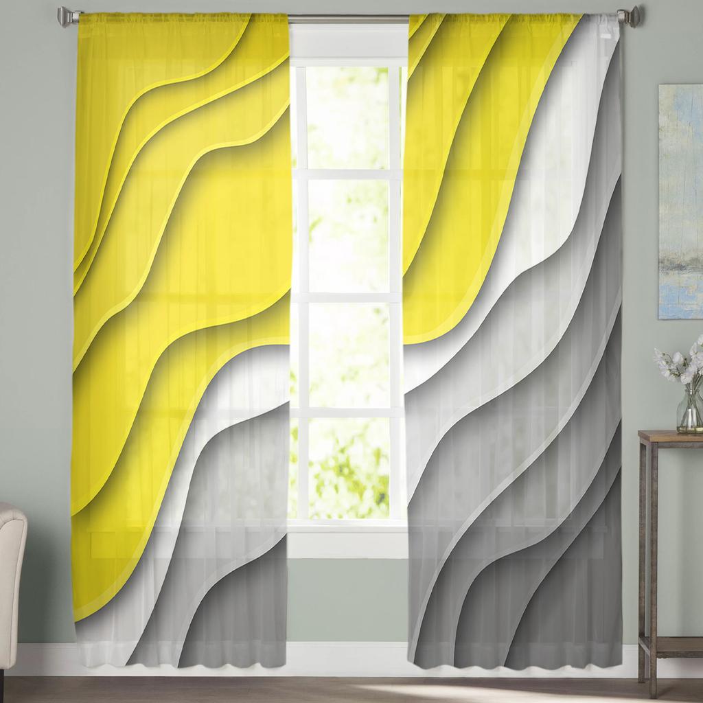 Желтый серый градиент геометрический абстрактный оконные шторы прозрачный шифон тюль занавеска для дома гостиная фон украшение