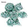 7 Pcs Green Leaf Flower Metal Dice Hollow Metal Polyhedral Dice Set Suitable for Role-Playing RPG  Board Game Card Game