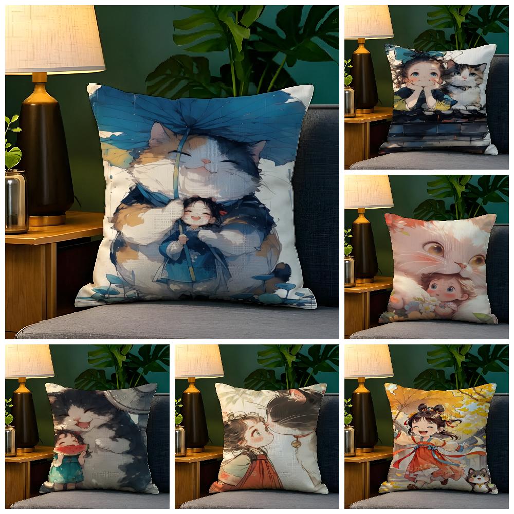 Cute girl school decorations Pillow Case Natural Linen Pillow Case DoubleSided Decor Sofa Pillowcase Home Decor