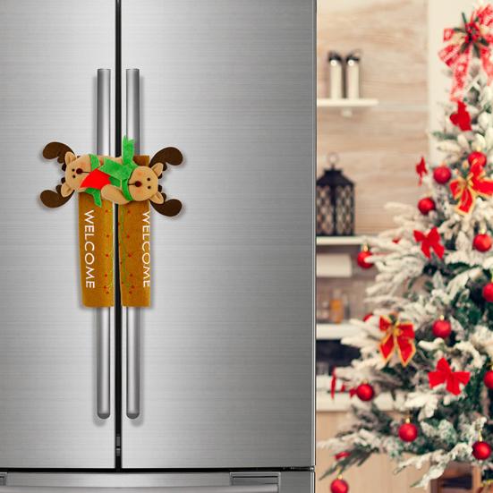 Yousheng 1 Pair Christmas Refrigerator Handle Gloves Santa Claus Snowman Elk Kitchen Fridge Handle Cover Set Home Decoration