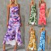 Women Summer Slash Neck Long Dresses Ladies Fashion Floral Printing Ruffle Hem Pleated Bodycon Party Maxi Dress