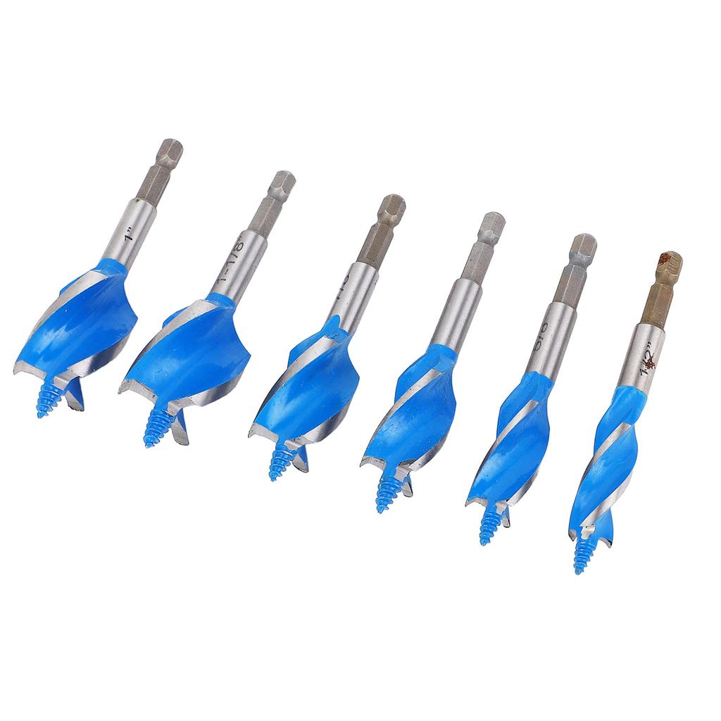 Набор из 6 сверл по дереву 1/2 дюйма, 5/8 дюйма, 3/4 дюйма, 7/8 дюйма, 1 дюйм, 1-1/8 дюйма, 4 канавки, 4 паза, шестигранный хвостовик 1/4 дюйма
