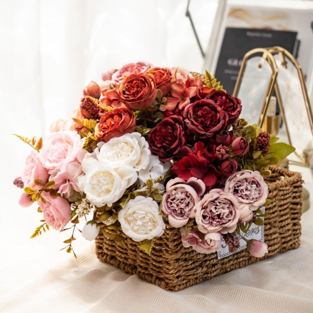 DIY Silk Peony Hydrangea Bouquet 7 Heads Artificial Wedding Bride Flowers Wedding Party