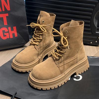 Мода 2024 года, горячая распродажа, новые осенне-зимние женские элегантные ботинки с круглым носком, однотонные износостойкие модные нескользящие женские туфли на шнуровке