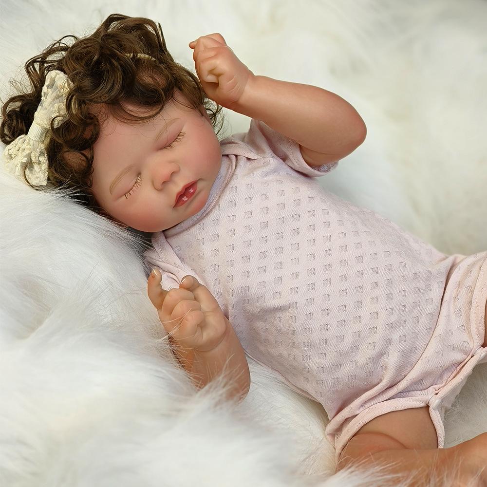 Realistic Asleep Reborn Babies Doll 50cm Cloth Body High Color Painted Hair Simulation Doll Real Life Toddler Toy Baby Dolls for Kids Ages 3+ Year Old
