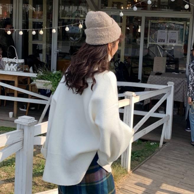 Зимний толстый свитер с высоким воротником, женский свободный пуловер, однотонный вязаный свитер с разрезом