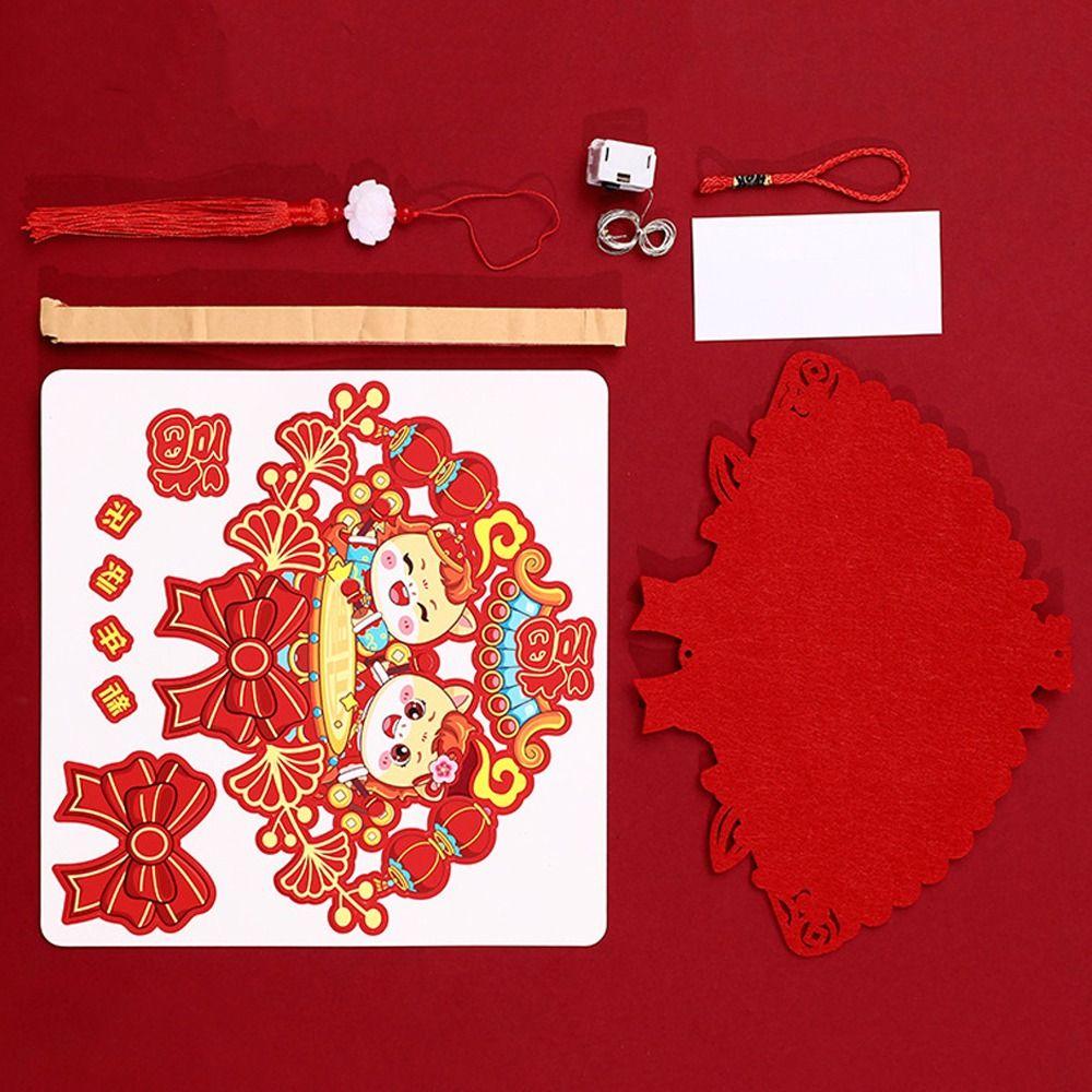 Blessing Fu Character Pendant DIY Cartoon Traditional New Year Lucky Pendant Handmade with Light String Wall Hanging Ornament