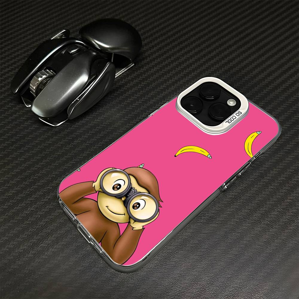 Curious George Monkey Phone Case For iPhone17,16,15,14,13,12,11 Plus,Pro Silver White Matte Shockproof Cover