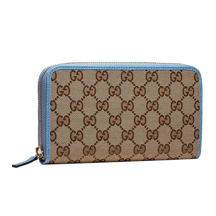 Gucci Monogram Logo Color Block Trim Canvas And Leather Long Zip Wallet Women wallet Ebony Blue Candy-Color 363423-KY9LG-8611