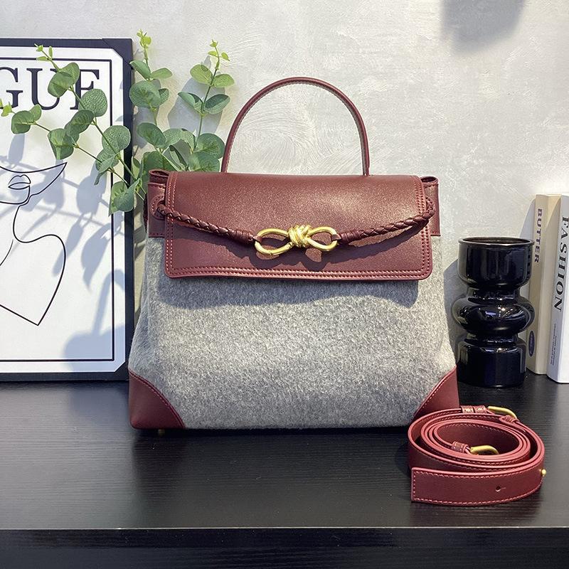 Трансграничная высококачественная шерстяная сумка-тоут женская 2026 новая с пряжкой-бантом сумка через плечо сумка-мессенджер